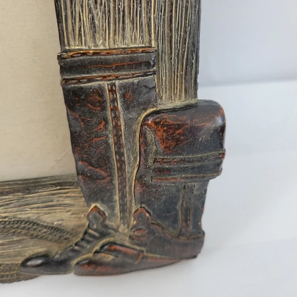Rustic Cowboy Western Picture Frame Photo Holder Hat Boots Horseshoe Saddle Rope